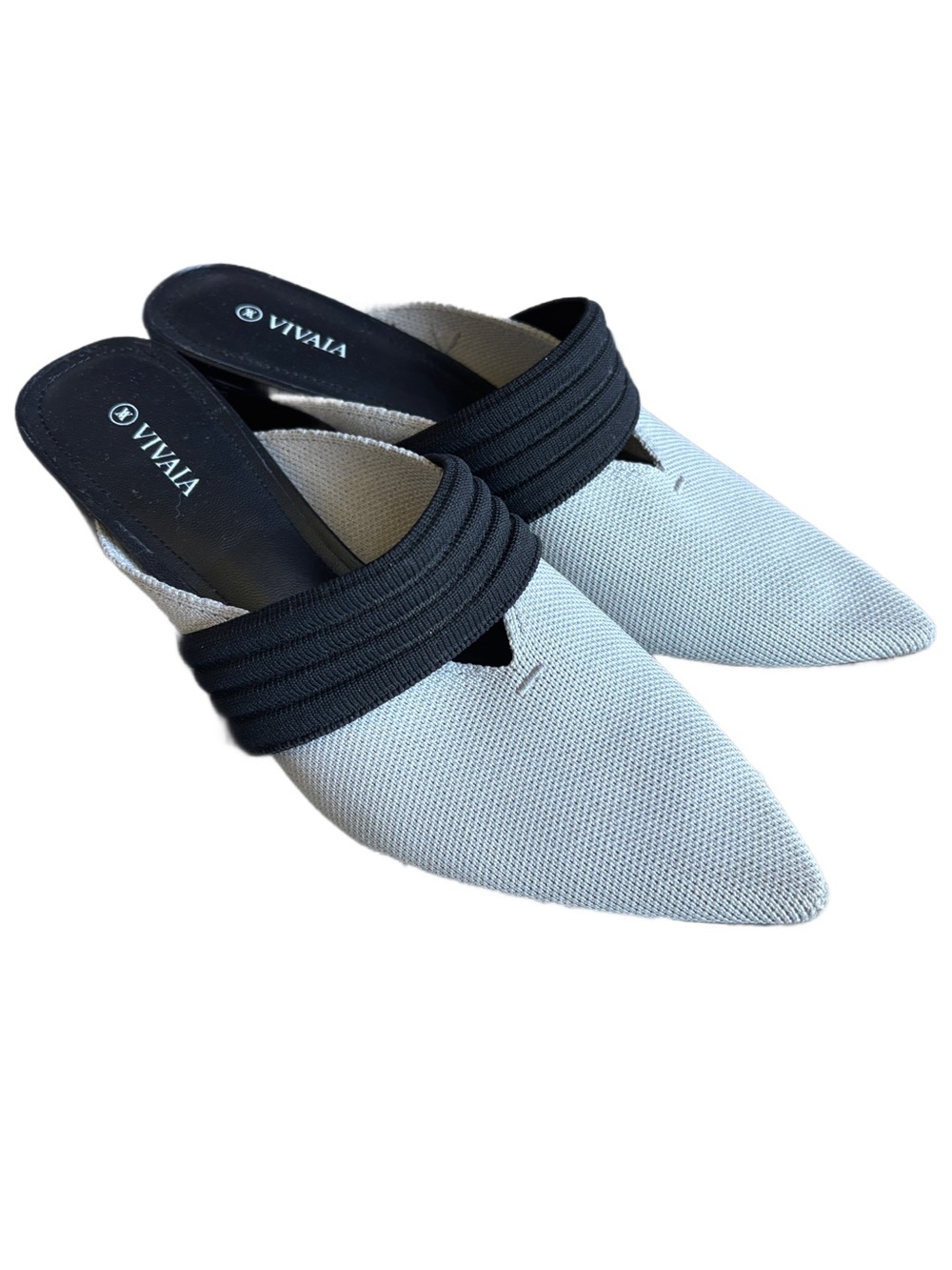 Vivaia Pointed Toe Mules Light Gray/Black Heeled Sz 39